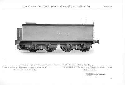 <b>Tender à bogies pour locomotive express à voyageurs, type 18</b><br>Chemin de fer de l'Etat Belge